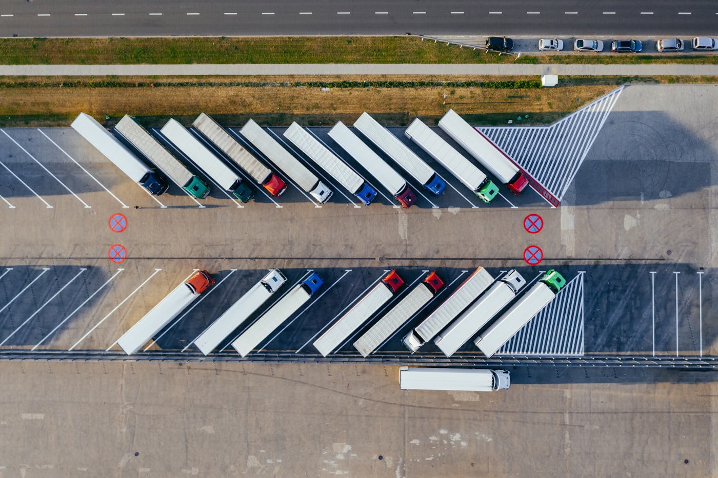 Truck moving shipping container cargo