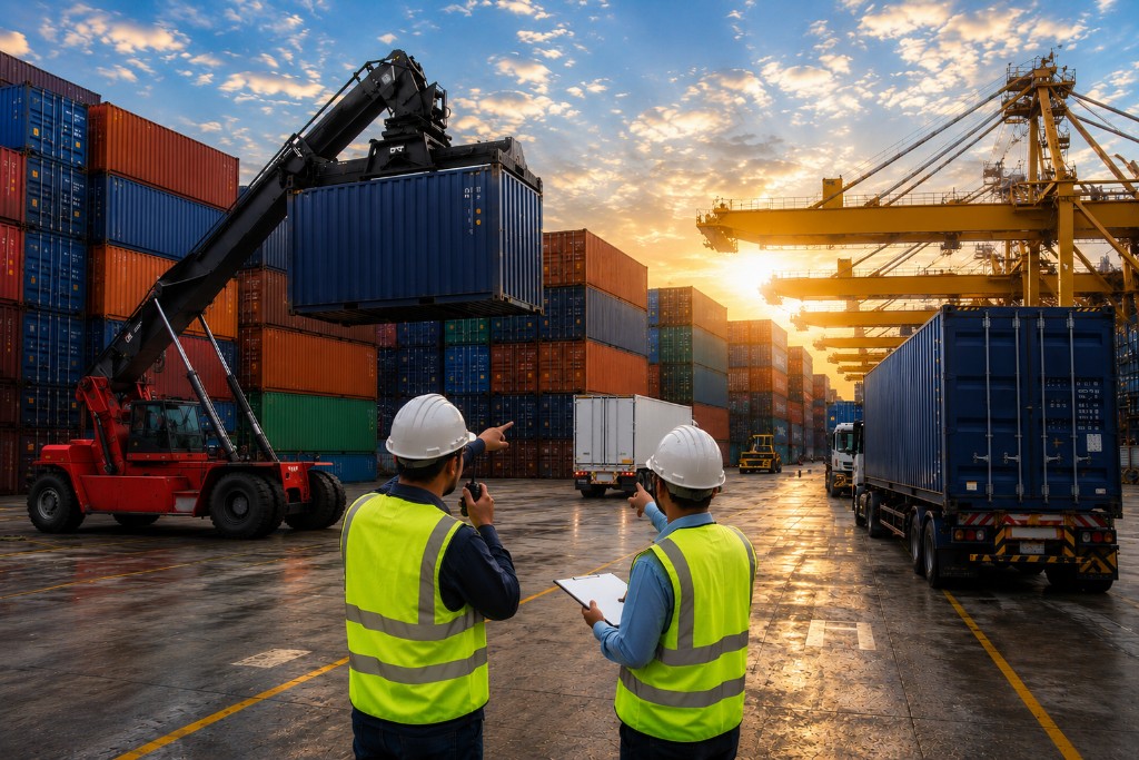 Container yard coordination with reach stacker and terminal staff