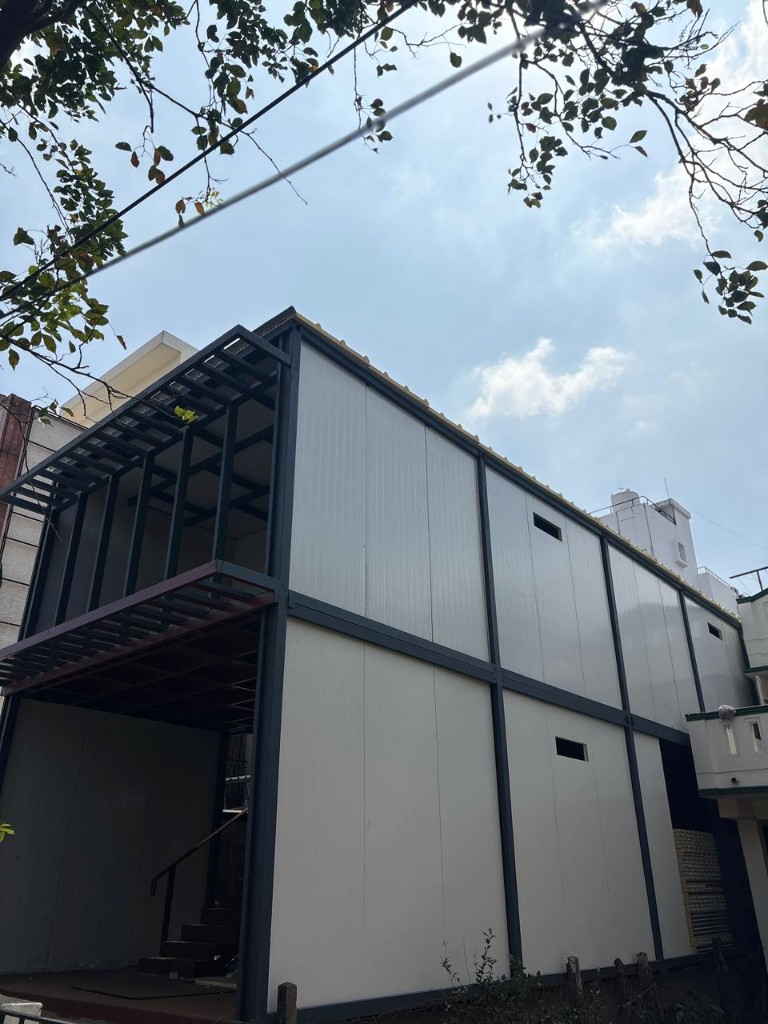 Steel structure project exterior elevation on site