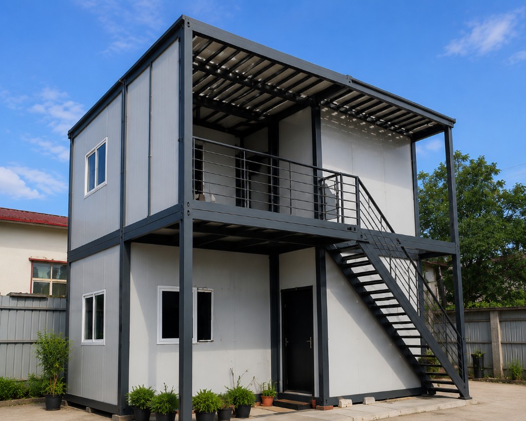 Steel structure building with terrace and staircase